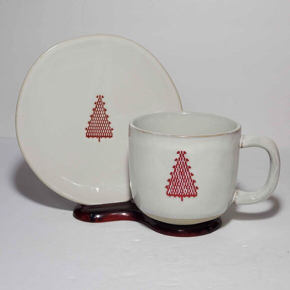 Hearth & Hand Mug and Plate Red Christmas Tree Stoneware - Picture 1 of 8